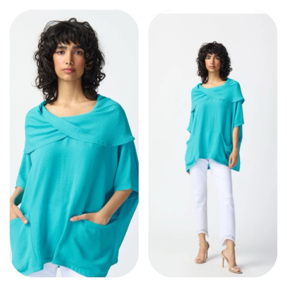 Joseph Ribkoff Seaview Gauze Cowl Neck Tunic
